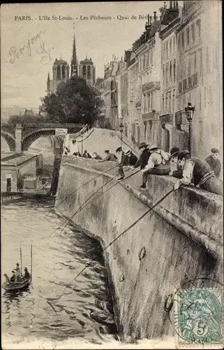 Ak Paris IV, L'Ille St.-Louis, Les Pecheurs, Quai, Angler, Boot, Brücke