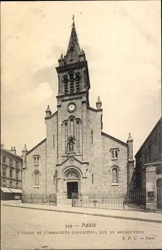 Ak Paris Reuilly, L'Église de l'Immaculée Conception, Rue du Rendez Vous, Kirche