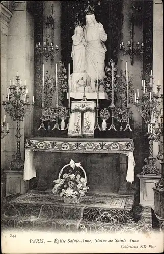 Ak Paris XIII, Eglise Sainte-Anne, Statue de Sainte Anne, Kirche, Heiligenstatue