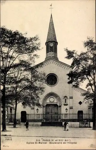 Ak Paris XIII, Eglise Saint-Marcel, Boulevard de l'Hospital, Außenansicht