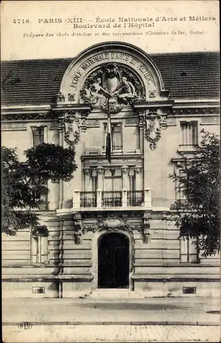 Ak Paris XIII, Ecole Nationale d'Arts et Metlers, Boulevard de l'Hopital, Wappen, Schule