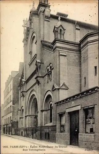 Ak Paris XIV Observatoire, Eglise Notre-Dame du Travail, Rue Vercingetorix, Kirche, Außenansicht