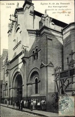 Ak Paris XIV Observatoire, Eglise N.-D. du Travail, Rue Vecingetorix, Außenansicht, Kirche