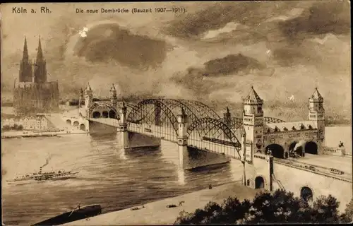 Ak Köln am Rhein, Die neue Dombrücke, Dampfer, Dom
