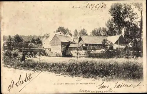 Ak Guise Aisne, Le Grand Barrage au Moulin Neuf