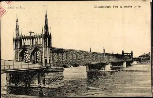 Ak Kehl am Rhein, Strasbourg Straßburg Elsass Bas Rhin, Eisenbahnbrücke, Pont du chemins de fer