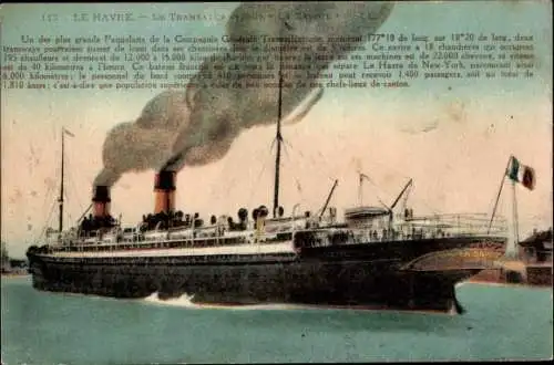 Ak Le Havre Seine Maritime, Transatlantique La Savoie, Schiff, Flagge