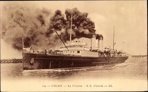 Ak Calais Pas de Calais, Steamer SS Victoria, Southern Railway, Levy & Fils 129