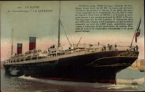 Ak Le Havre Seine Maritime, Le Transatlantique La Lorraine, Schiff