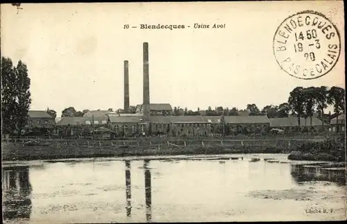 Ak Blendecques Pas de Calais, Usine Avot, Fabrik, Flussansicht