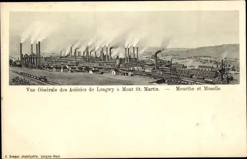 Ak Longwy Bas Meurthe et Moselle, Vue Generale des Acieries de Longwy a Mont St. Martin, Fabrik