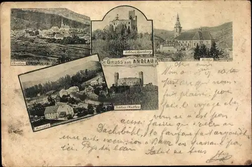 Ak Andlau Elsass Bas Rhin, Schloss Spesburg, Kirche, Panorama
