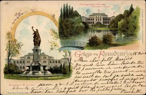 Litho Frankfurt am Main, Schützen Brunnen, Zoologischer Garten, Konzerthaus