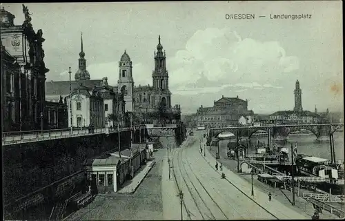 Ak Dresden Altstadt, Landungsplatz der Dampfschiffe