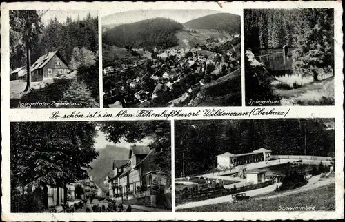 Ak Wildemann Clausthal Zellerfeld im Oberharz, Spiegeltaler Zechenhaus, Schwimmbad, Teich