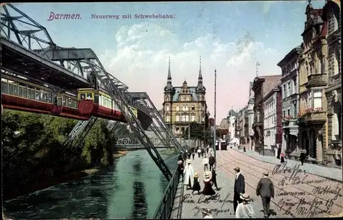 Ak Barmen Wuppertal, Neuerweg mit Schwebebahn