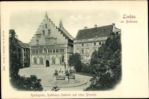 Ak Lindau am Bodensee Schwaben, Reichsplatz, Rathaus, Brunnen