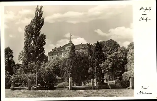 Ak Insel Mainau im Bodensee, Schloss mit Hafen