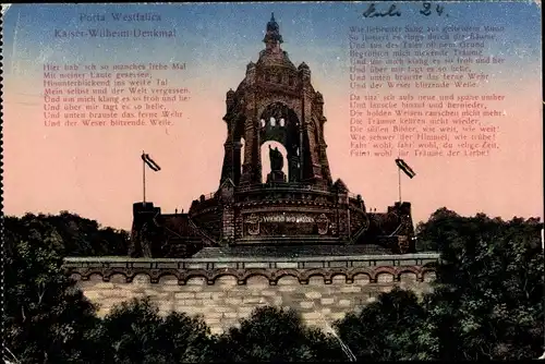 Ak Porta Westfalica an der Weser, Kaiser-Wilhelm-Denkmal, Gedicht