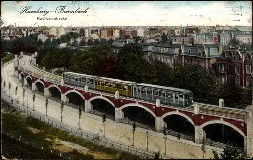 Ak Hamburg Nord Barmbek, Hochbahnstrecke, Panorama