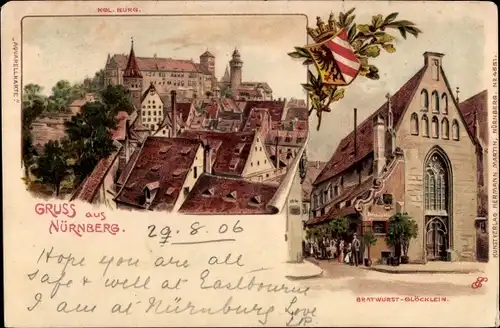 Litho Nürnberg in Mittelfranken, Burg, Restaurant Bratwurstglöcklein