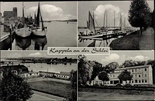 Ak Kappeln an der Schlei, Boote, Strandhotel, Partie am Bahnhof