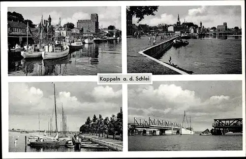 Ak Kappeln an der Schlei, Boote, Brücke