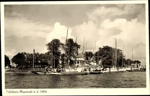 Ak Missunde an der Schlei Kosel, Segelboote, Schleipartie, Fährhaus