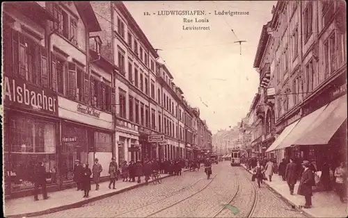 Ak Ludwigshafen am Rhein, Ludwigstraße, Geschäfte, Gleise