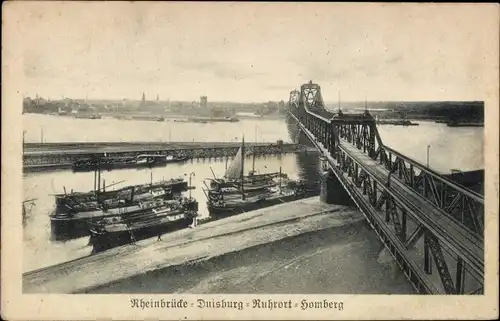 Ak Duisburg Ruhrort Homberg, Blick auf die Rheinbrücke