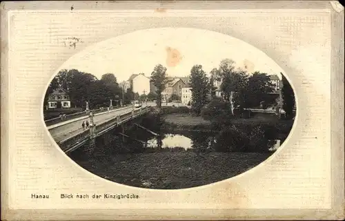 Präge Ak Hanau am Main, Blick nach der Kinzigbrücke