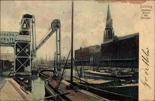 Ak Duisburg im Ruhrgebiet, Mühlenwerke mit Elevator