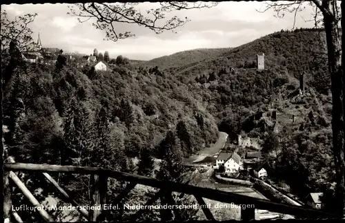 Ak Manderscheid in der Eifel, Niedermanderscheid mit den Burgen, Burgcafé