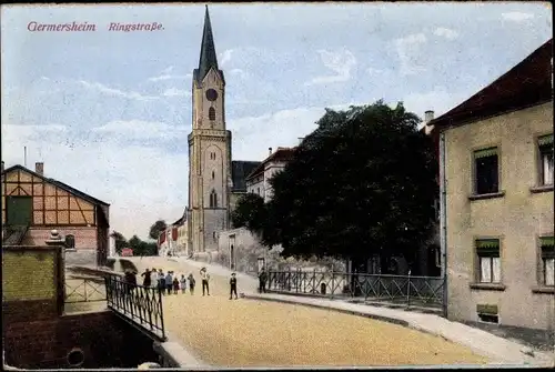 Ak Germersheim am Rhein, Partie auf der Ringstraße mit Kirche, Brücke