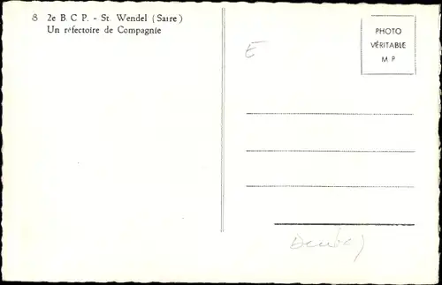 Ak Sankt Wendel im Saarland, Un réfectoire de Compagnie, 8 2e B. C. P.