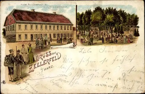 Litho Clausthal Zellerfeld im Oberharz, Hotel Schützenhaus, Gartenpartie