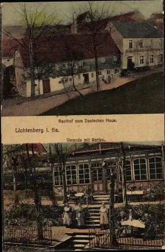 Ak Lichtenberg im Erzgebirge, Gasthof zum Deutschen Haus, Veranda mit Garten
