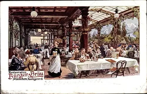 Künstler Ak München, Restauration Bürgerbräu, Kaufingerstraße 6