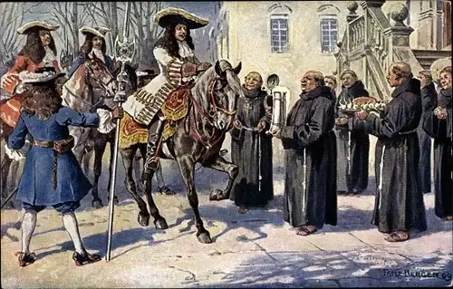 Künstler Ak Bergen, Fritz, München, Salvator Keller, Mönche, Adliger, Bierkrug, Gedicht