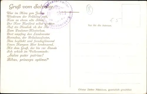 Künstler Ak Bergen, Fritz, München, Salvator Keller, Mönche, Adliger, Bierkrug, Gedicht