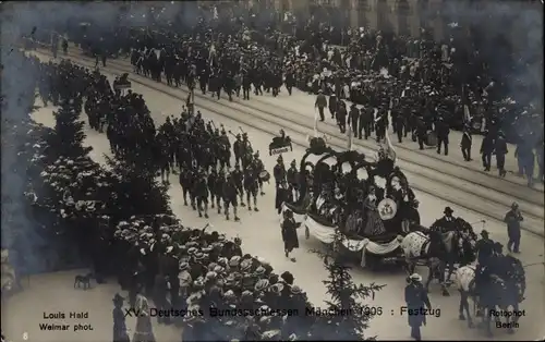 Ak München Bayern, 15. Dt. Bundesschießen, Festzug, Umzugswagen Gaisach, belebte Szene