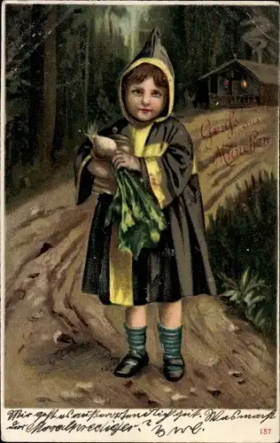 Litho München, Münchner Kindl mit Bierkrug und Radi