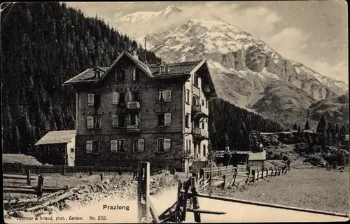 Ak Kanton Wallis Schweiz, Prazlong, Berge, Gasthaus