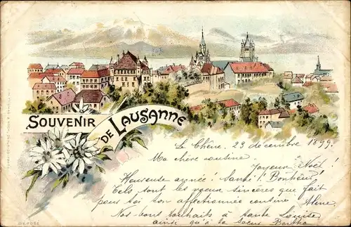 Litho Lausanne Kanton Waadt, Panorama, Berge, Kirche