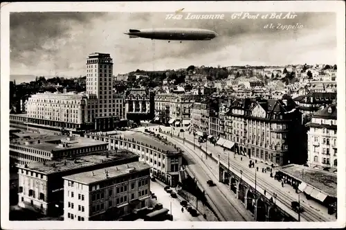 Ak Lausanne Kanton Waadt, Grand Pont et Bel Air et le Zeppelin