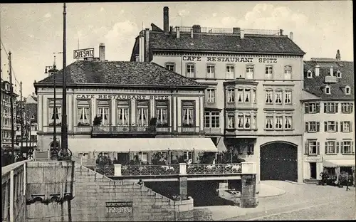 Ak Bâle Basel Stadt Schweiz, Cafe-Restaurant Spitz