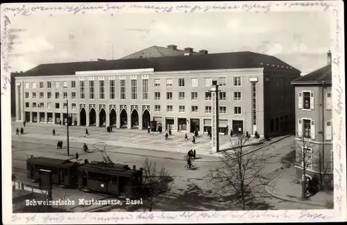 Ak Bâle Basel Stadt Schweiz, Schweizerische Mustermesse, Straßenbahn