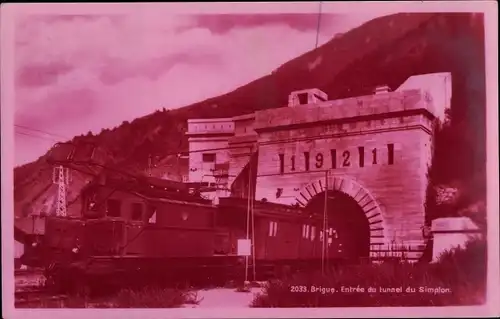 Ak Brigue Brig Glis Kanton Wallis, Entrée du tunnel du Simplon, Simplontunnel, 1921, Eisenbahn