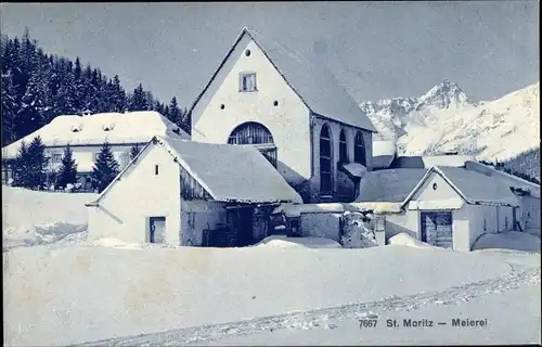 Ak Sankt Moritz Kanton Graubünden, Meierei, Winter