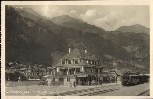 Ak Frutigen Kanton Bern, Lötschbergbahn, Bahnhof, Berner Alpenbahn